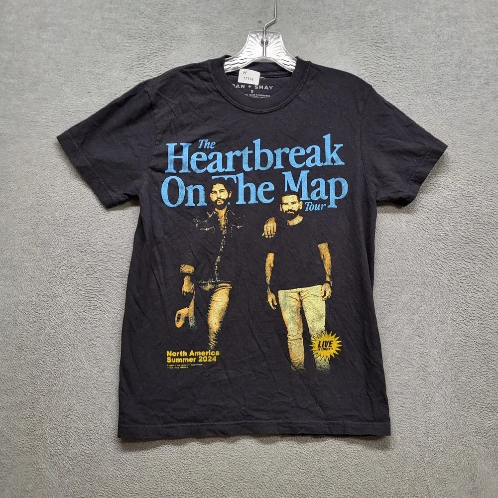 Dan + Shay Men Shirt S Black Graphic Print‎ Tour Map Concert Tee